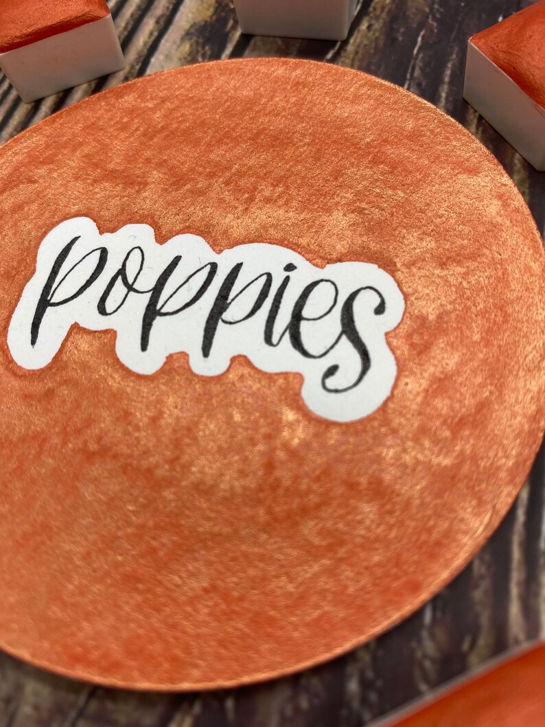 Poppies Orange Shimmer/Metallic Handmade Watercolor Half Pan Single image 4