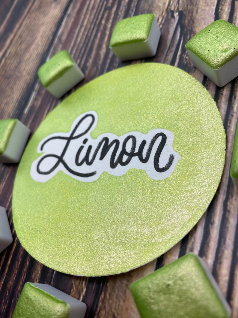 Limón Lime Green Shimmer Metallic Handmade Watercolors image 6