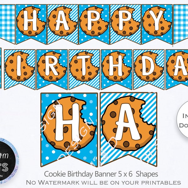 Cookie First Birthday Banner, Cookie Birthday Banner, Cookie Monster Instant Download Birthday Banner