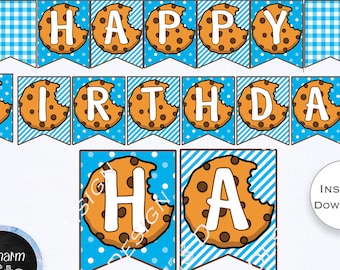 Banner de primer cumpleaños de galleta, banner de cumpleaños de galleta, banner de cumpleaños de descarga instantánea de monstruo de galletas