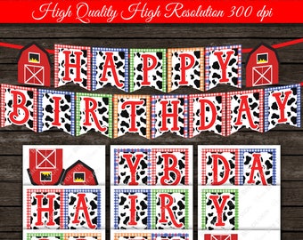 Farm Animal Birthday Banner, Farm Animal Birthday Decorations, Instant Digital Download.