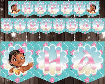 Baby Moana Happy Birthday Banner, Moana 1st Birthday, Printable Banner, Moana Party Printable, Moana Birthday Decor, Moana Party Supplies