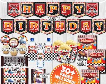 Cars Party Kit, Cars Birthday Decorations, Printable Car Party Pack, Printable Car Birthday, Printable Cars Party, Disney Cars Party