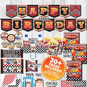 Auto&#39;s Party Kit, auto&#39;s verjaardagsdecoratie, afdrukbare auto Party Pack, afdrukbare auto verjaardag, afdrukbare auto&#39;s partij, Disney Cars partij