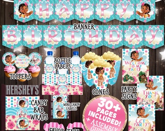 Baby Moana Party Supplies, Moana Birthday, First Birthday Pack, Girl Birthday kit, INSTANT DOWNLOAD