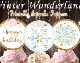 Winter ONEderland Cupcake Toppers, Winter Wonderland 1st Birthday, Printable Winter Wonderland, Winter Birthday, Snowflake Cup Cake Topper,