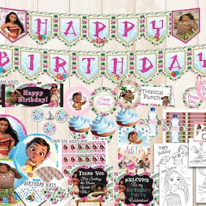 Moana Birthday decorations, Birthday Party Package, Party Supplies, Moana ALPHABET, Centerpieces, Favor Tags, Food Decor, Instant Download image 1