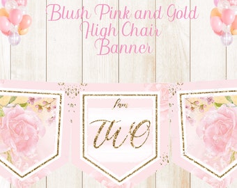 Pink and Gold High Chair Banner, Pink and Gold Baby Girl, Two High Chair Banner, Two Pink and Gold Decor, Two Pink and Gold Banner PRINTABLE