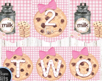 Milk and Cookies Birthday Banner, Milk and Cookies High Chair Banner, Milk and Cookies Birthday, ONE, TWO, & THREE Age Banner