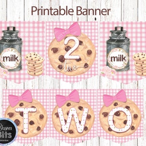 Milk and Cookies Birthday Banner, Milk and Cookies High Chair Banner, Milk and Cookies Birthday, ONE, TWO, & THREE Age Banner image 1