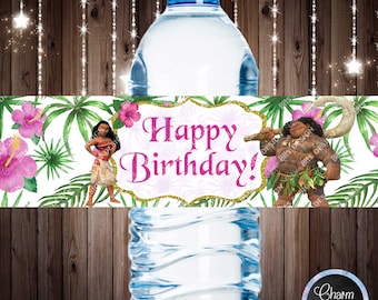 Moana INSTANT Download Water Bottle Labels, Moana and Maui Birthday Party, Moana Printable, Digital Download, Moana Printable Party Decor