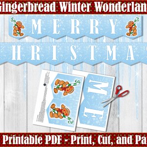 Gingerbread Christmas Banner, Merry Christmas Printable, Gingerbread Man, Winter Wonderland, Winter Holiday Decor, Snowflake Banner image 2
