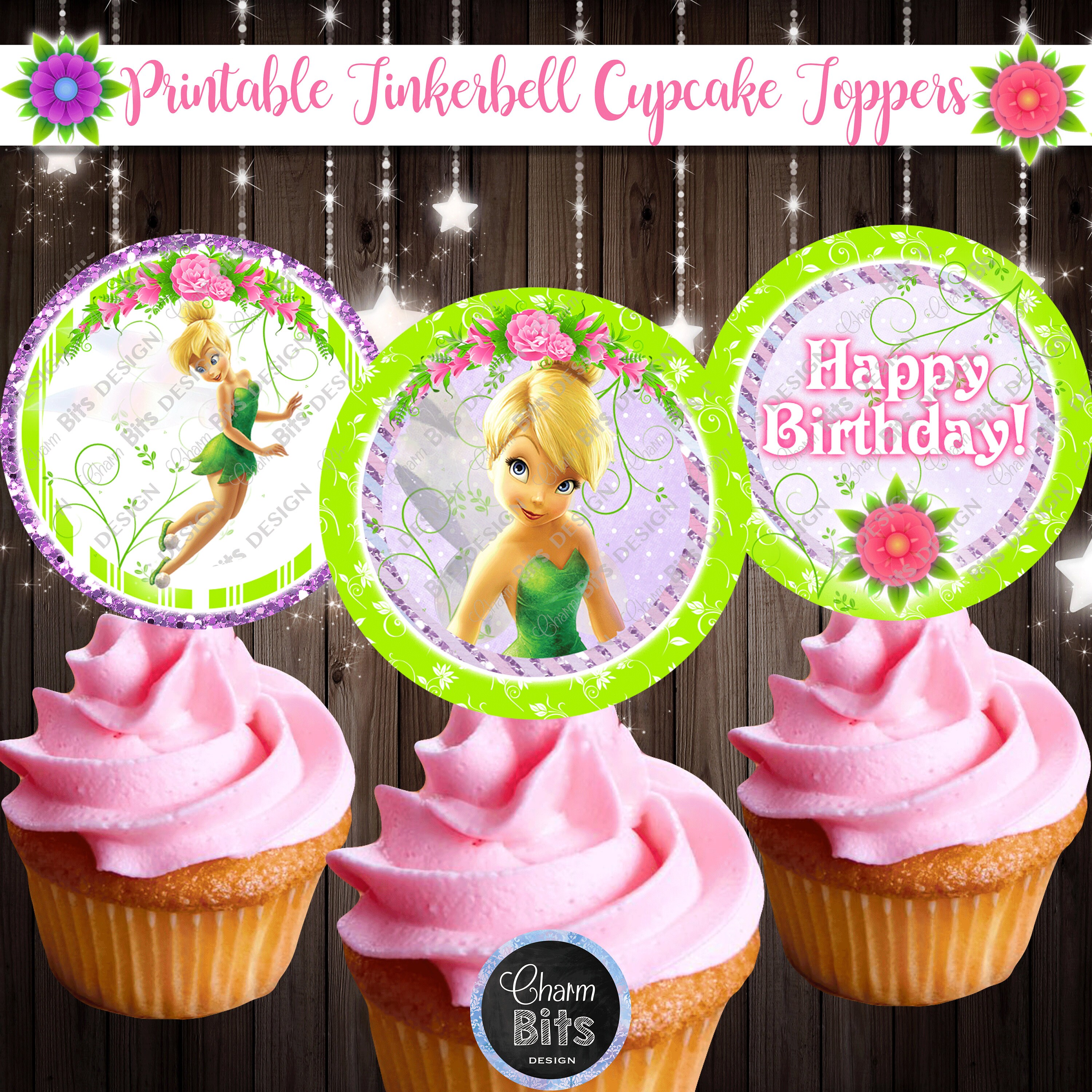 Tinkerbell Cupcake Toppers Tinkerbell Fairy Cupcake Toppers Etsy