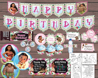 Birthday Party Package, Birthday Party Decorations, PRINTABLE Moana Party Supplies, Birthday Food Decor, Banners and Signs, Favor Tags