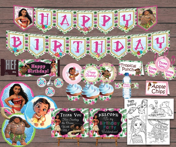 Birthday Party Package, Birthday Party Decorations, PRINTABLE Moana Party Supplies, Birthday Food Decor, Banners and Signs, Favor Tags Il_570xn