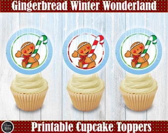 Gingerbread Man Cupcake Toppers, Gingerbread Man Decor, Christmas Party Decorations, Christmas Food Decor, Winter Wonderland, Xmas Decor