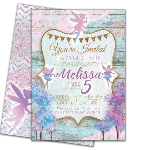 Printable Watercolor Fairy Invitations, Fairy Garden Invitation, Glittery Fairy Birthday, Pixie Party, Shabby Chic, Watercolor Il_570xn
