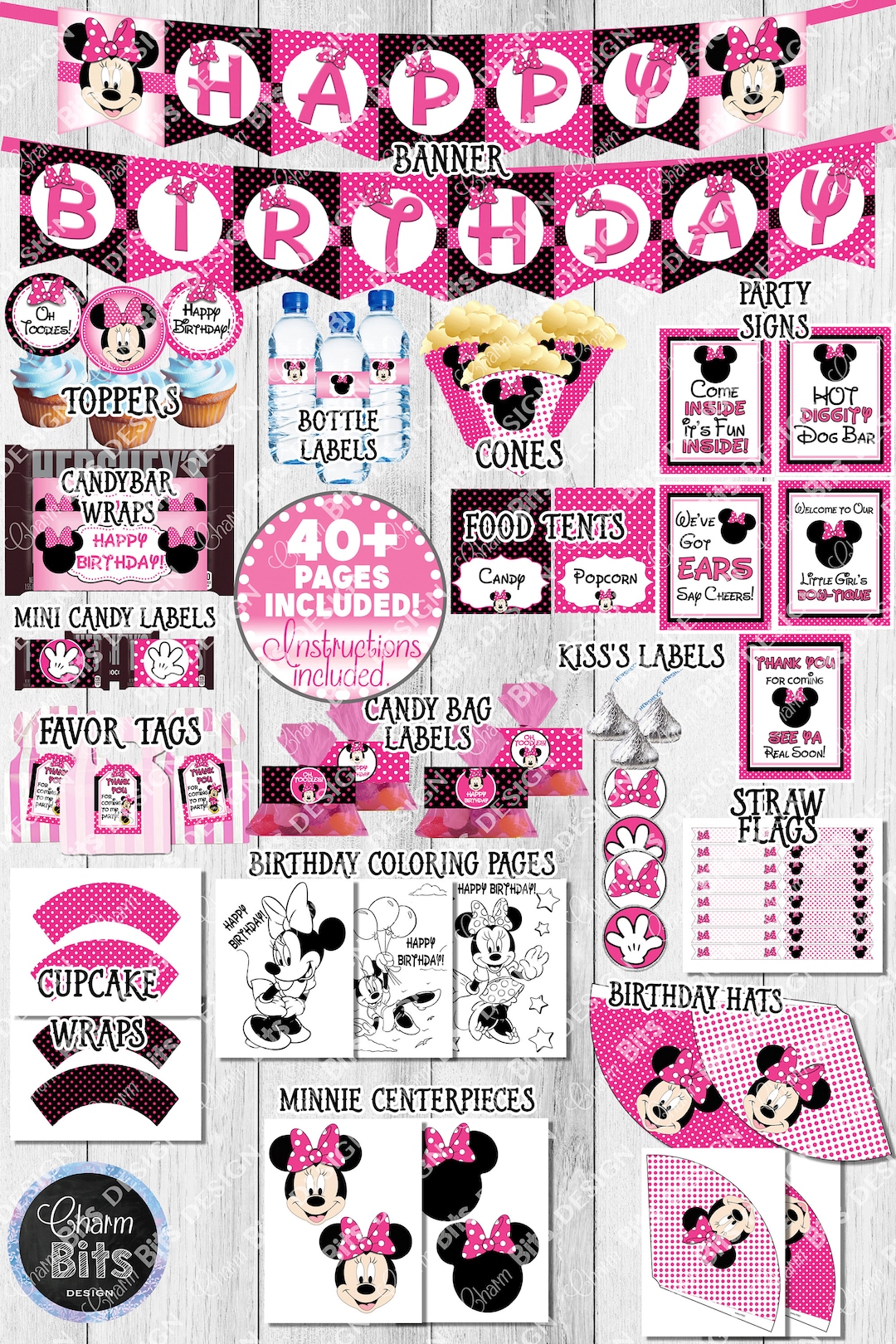Minnie Mouse Birthday, Minnie Mouse Birthday Decorations, Printable ...