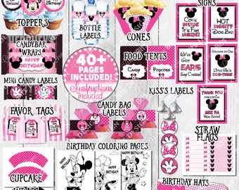 Minnie Mouse Birthday, Minnie Mouse Birthday Decorations, Printable Minnie Mouse Birthday Party Package, Minnie Mouse Party Ideas