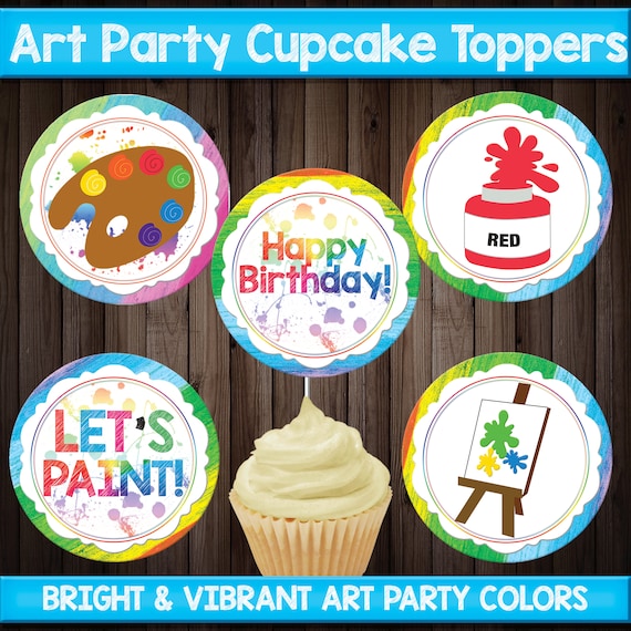 INSTANT Download Art Party Cupcake Toppers, Art Party Printables, Dress for a Mess, Art Party Decorations, Art Party Birthday, Rainbow Party Il_570xn