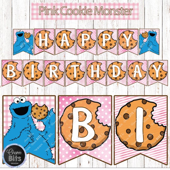 Pink Cookie Monster 1st Birthday Girl Cookie Monster Birthday Etsy