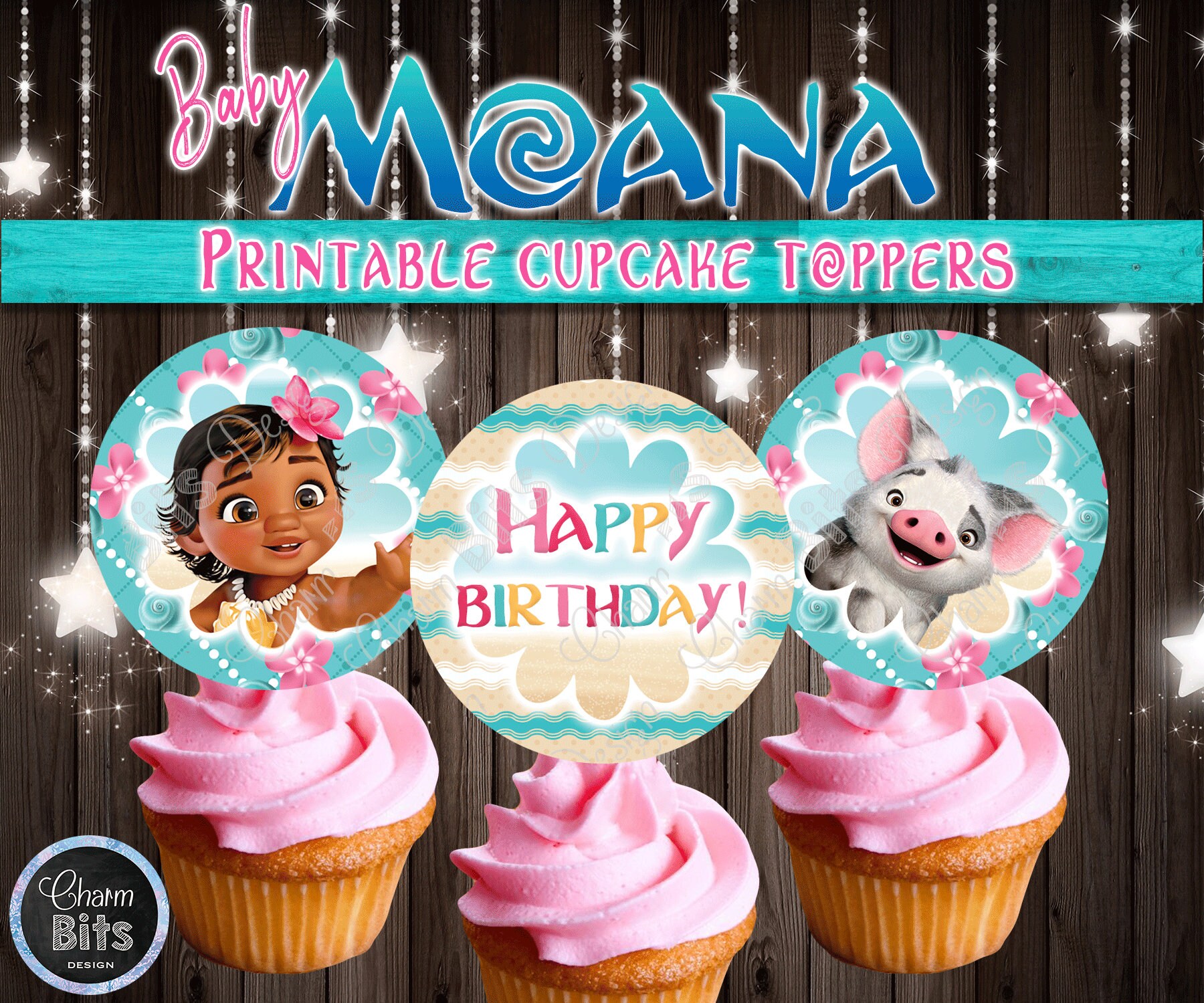 Baby Moana Cupcake Toppers Moana 1st Birthday Printable Baby - Etsy