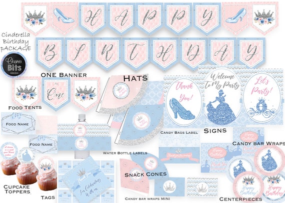 Cinderella Party Decorations, Cinderella Birthday, Cinderella Birthday Pack, Cinderella Birthday Banner, PRINTABLE, Instant Download. Il_570xn