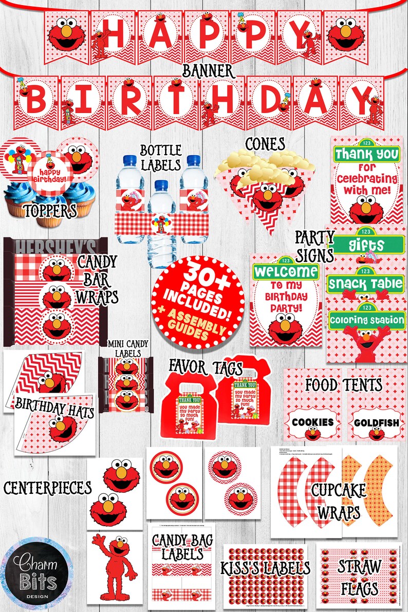 Elmo Birthday Decorations Red Elmo Party Printable Elmo 1st Etsy