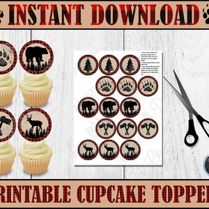 LUMBERJACK CUPCAKE TOPPERS Instant Download 1st Birthday Lumberjack Red ...