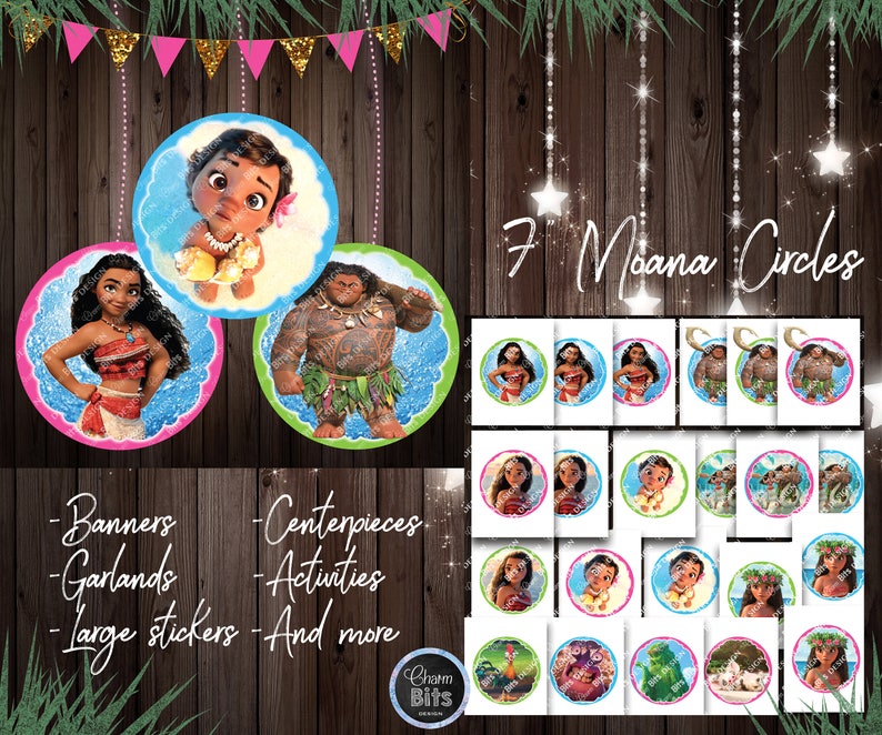 Moana Birthday decorations, Birthday Party Package, Party Supplies, Moana ALPHABET, Centerpieces, Favor Tags, Food Decor, Instant Download image 7