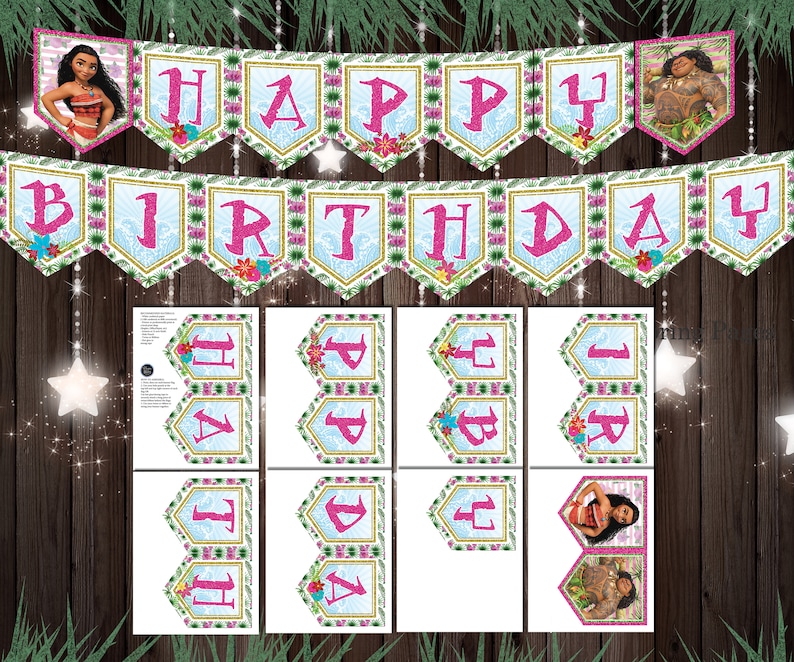 Moana Birthday decorations, Birthday Party Package, Party Supplies, Moana ALPHABET, Centerpieces, Favor Tags, Food Decor, Instant Download image 10