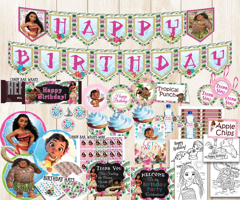 Moana Birthday decorations, Birthday Party Package, Party Supplies, Moana ALPHABET, Centerpieces, Favor Tags, Food Decor, Instant Download image 1