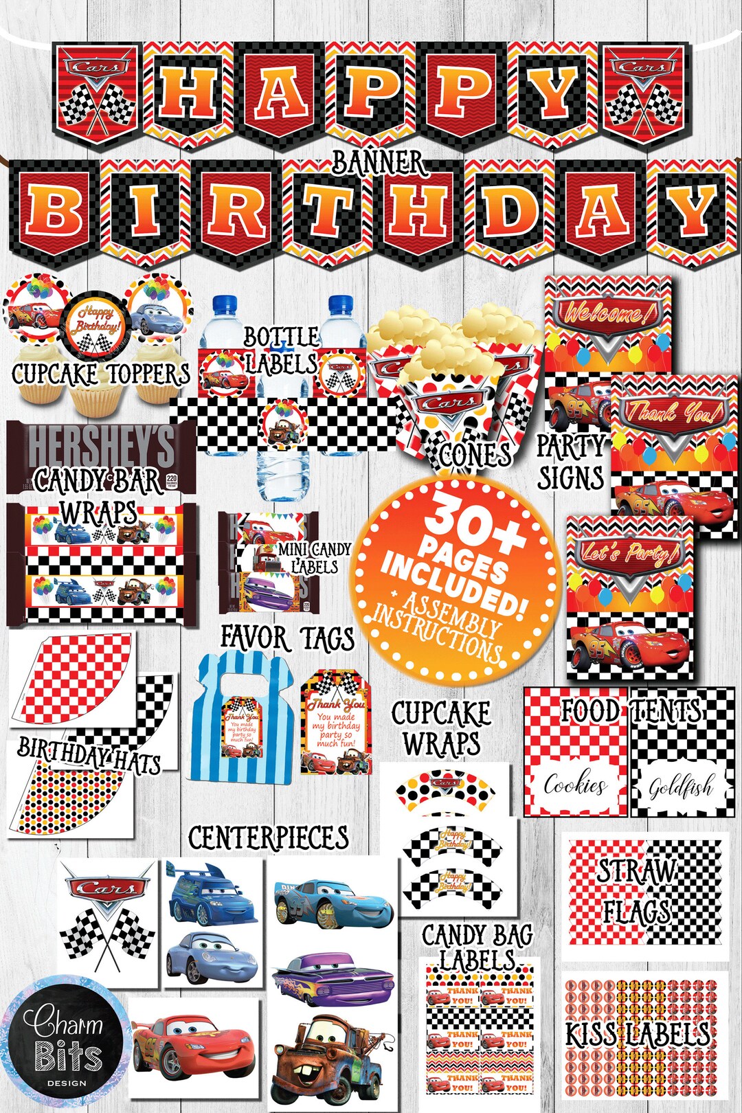 Cars Party Kit, Cars Birthday Decorations, Printable Car Party Pack ...
