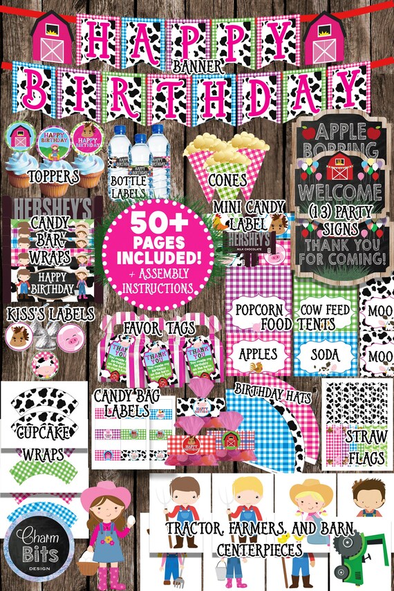 Farm Birthday Party, Girl Farm Party Decorations INSTANT DOWNLOAD Il_570xn