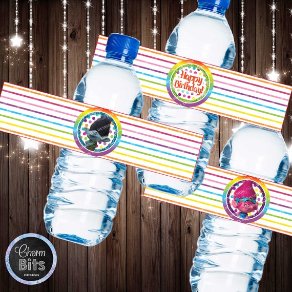 Printable Trolls Water Bottle Labels, Rainbow Trolls Birthday Party, Trolls Movie Printable ...