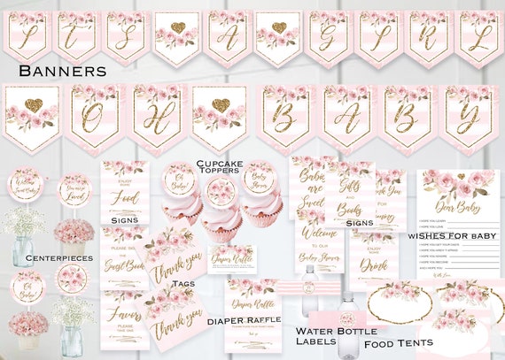 Baby Shower Decorations Girl, Pink and Gold Baby Shower Decorations, It's a Girl, Baby Shower Decorations, INSTANT DOWNLOAD Il_570xn
