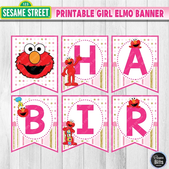 Girl Elmo Birthday Banner Printable Pink Elmo Party | Etsy