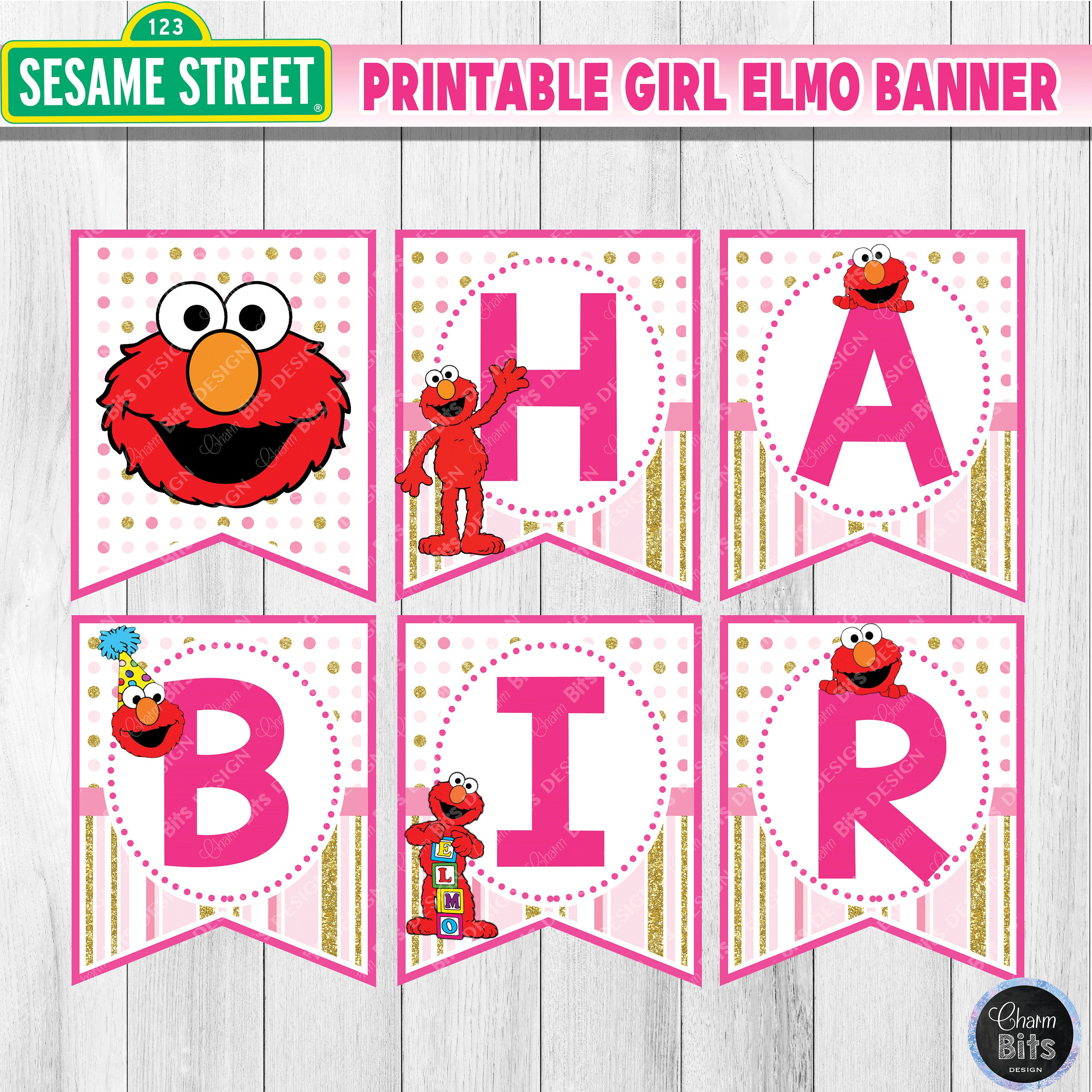 Girl Elmo Birthday Banner Printable Pink Elmo Party Etsy