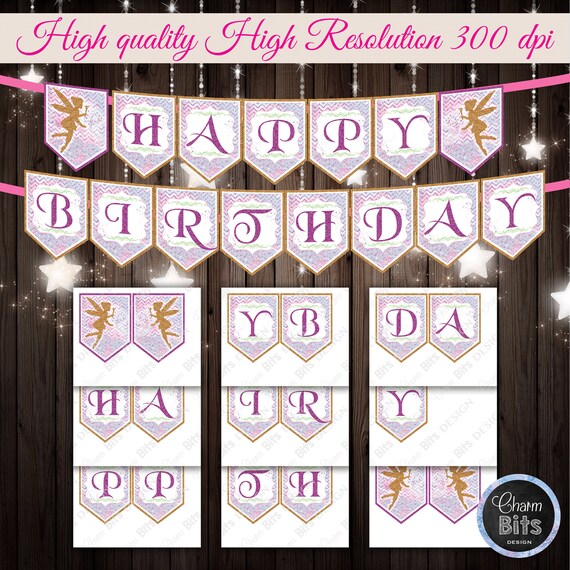 Glittery Fairy Birthday Banner, Printable Fairy Banner, Magical Fairy Party, Watercolor Fairy, Printable Fairy Birthday Decorations Il_570xn