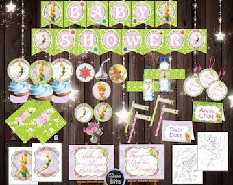 Dekoracje na Baby Shower TINKERBELL, Pakiet na Baby Shower Tinkerbell, Cyfrowe pobieranie Tinkerbell