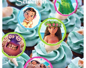 Toppers de cupcakes de MOANA, decoraciones de Moana imprimibles, toppers de cupcakes de Moana coloridos imprimibles, fiesta de Moana imprimible, etiquetas de agradecimiento de Moana