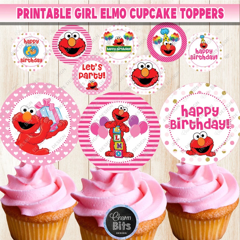 Elmo Cupcake Toppers 1st Birthday Party Decorations Sesame Etsy