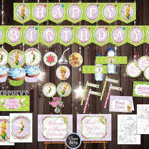 Tinkerbell Birthday Party Supplies, Tinkerbell Birthday Party Decorations, Birthday Kids Instant Download Party Decorations