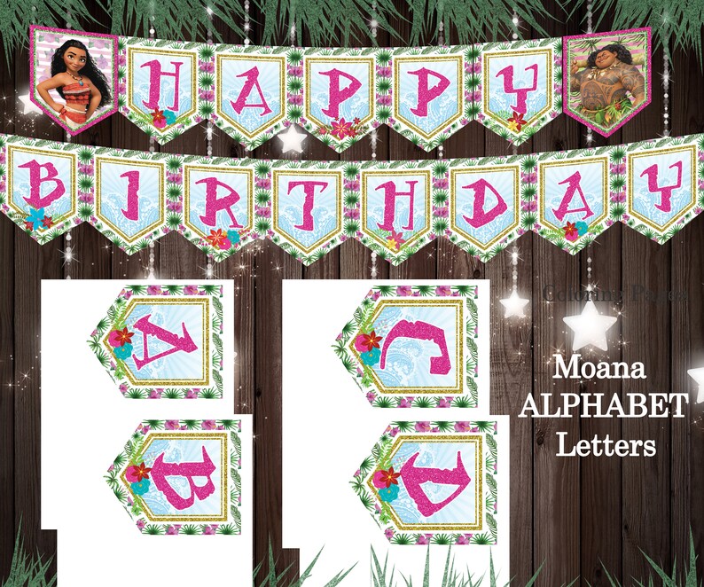 Moana Birthday decorations, Birthday Party Package, Party Supplies, Moana ALPHABET, Centerpieces, Favor Tags, Food Decor, Instant Download image 2