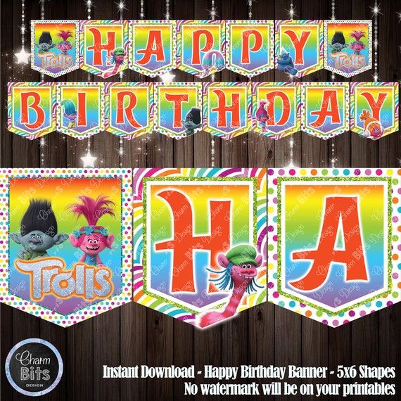 Trolls Printable Banner Trolls Party Printable Banner Happy