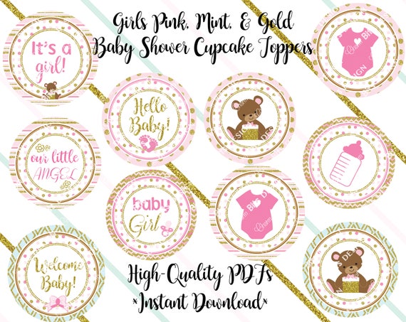 Teddy Bear Cupcake Toppers, Teddy Bear Baby Shower, Teddy Bear Baby Shower Invitations, Teddy Bear Cake Topper. Pink Teddy Bear Party Favors Il_570xn