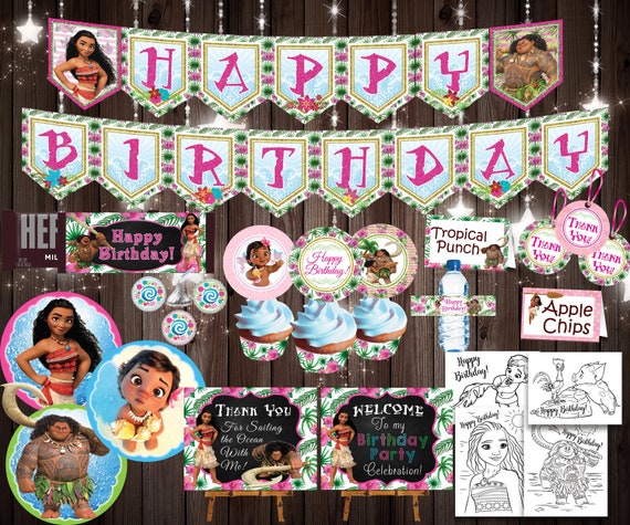 Moana Birthday decorations, Birthday Party Package, Party Supplies, Moana ALPHABET, Centerpieces, Favor Tags, Food Decor, Instant Download Il_570xn