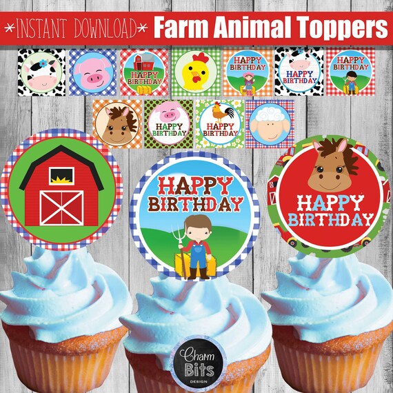 Farm Cupcake Toppers Animal Party Toppers 1st Birthday Farm