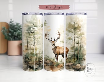 Deer Tumbler Wrap, 20oz Skinny Tumbler Wrap | Straight PNG | Hunting Theme Digital Download