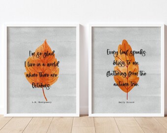 autumn leaves and october print set. emily brontë, anne of green gables quote. autumn, fall decor. digital wall art.